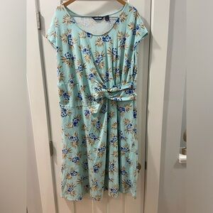 Lands' End floral faux waist knot summer dress 2x 20w-22w EUC